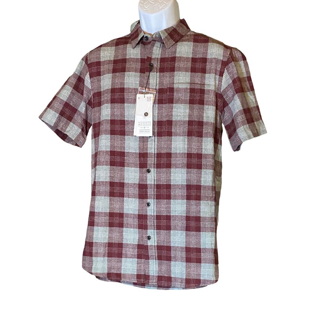 Gorpcore Zipcode Mens M Maroon/Gray Indie Casual Flannel Grunge Button Shirt NWT